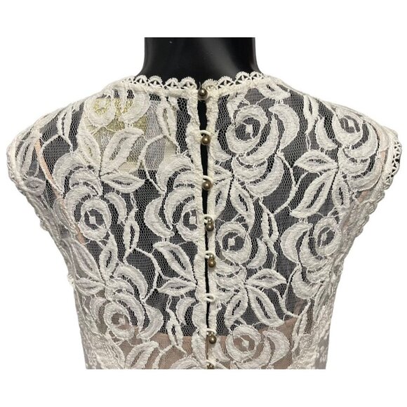 XS Champagne & Strawberry Lace Mini Dress Buttons Lined Ivory Nude Lining - Picture 11 of 11